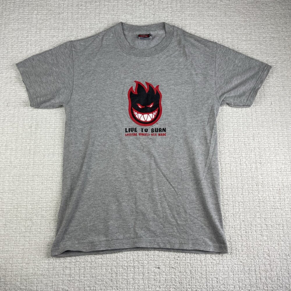 VTG Y2K Spitfire Shirt Mens Size Small Skate Live To Burn Grey T-shirt